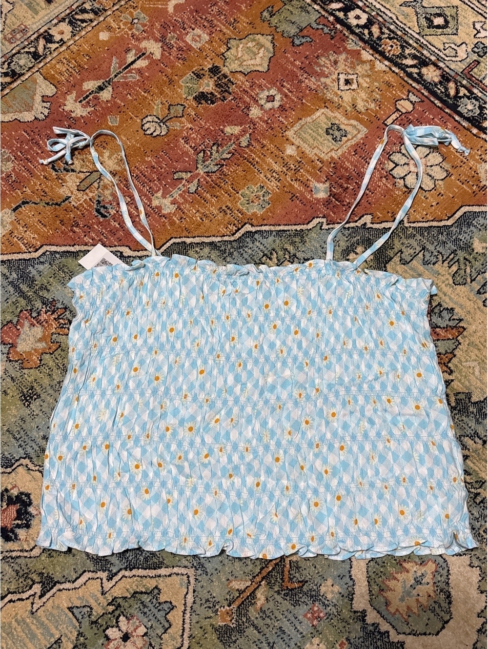 Light Blue Rayon Floral Print Camisole Top XL